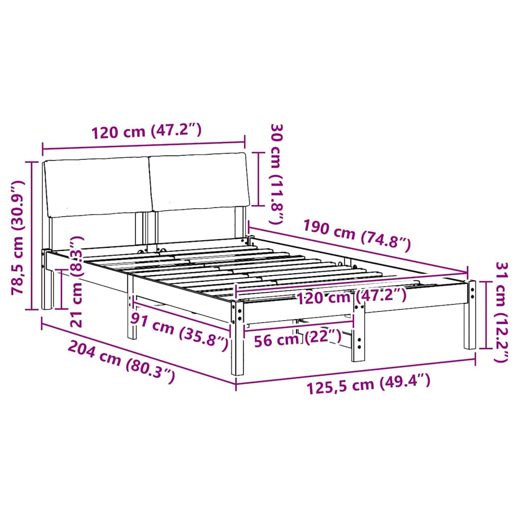 Sengestel Brun og sort 120 x 190 cm Massivt fyrretræ