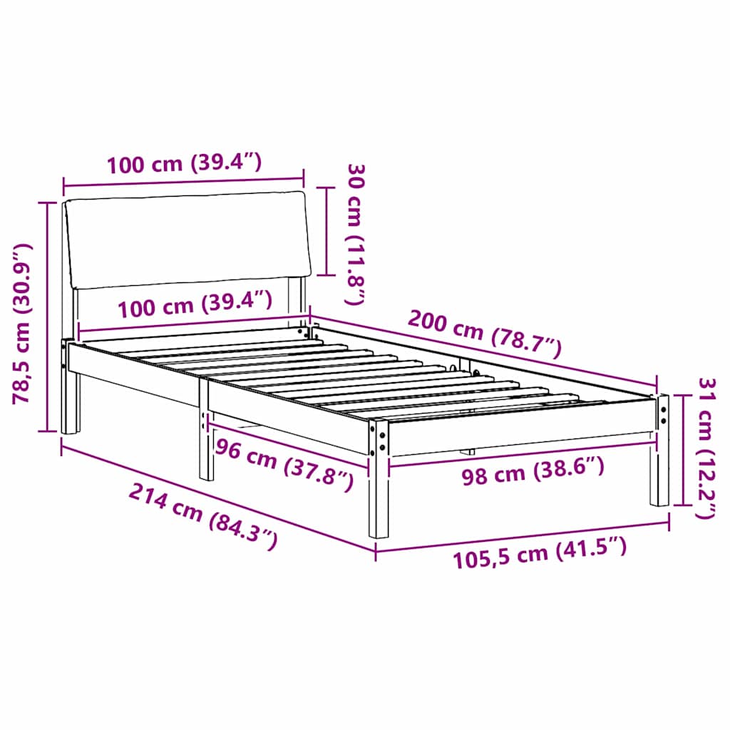 Sengestel Hvid og lys grå 100 x 200 cm Massivt fyrretræ