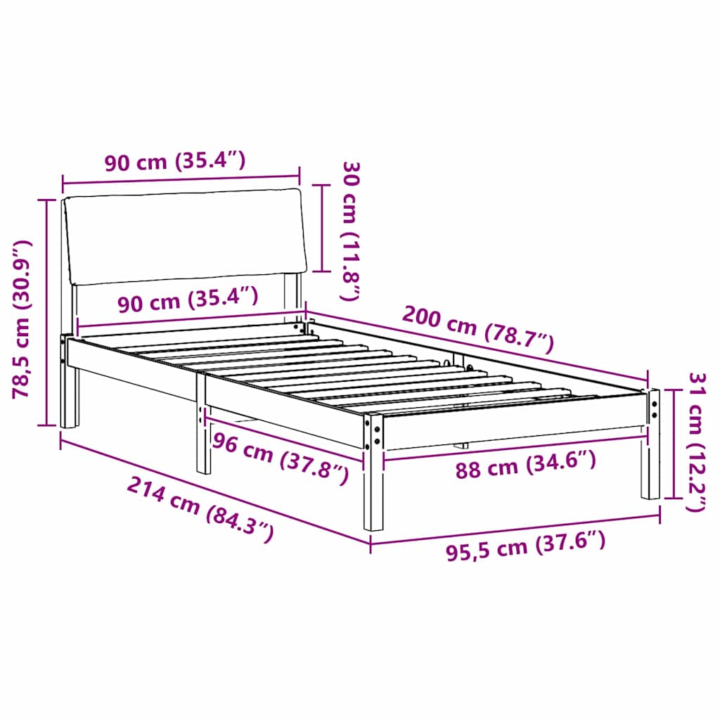 Sengestel Brun og sort 90 x 200 cm Massivt fyrretræ