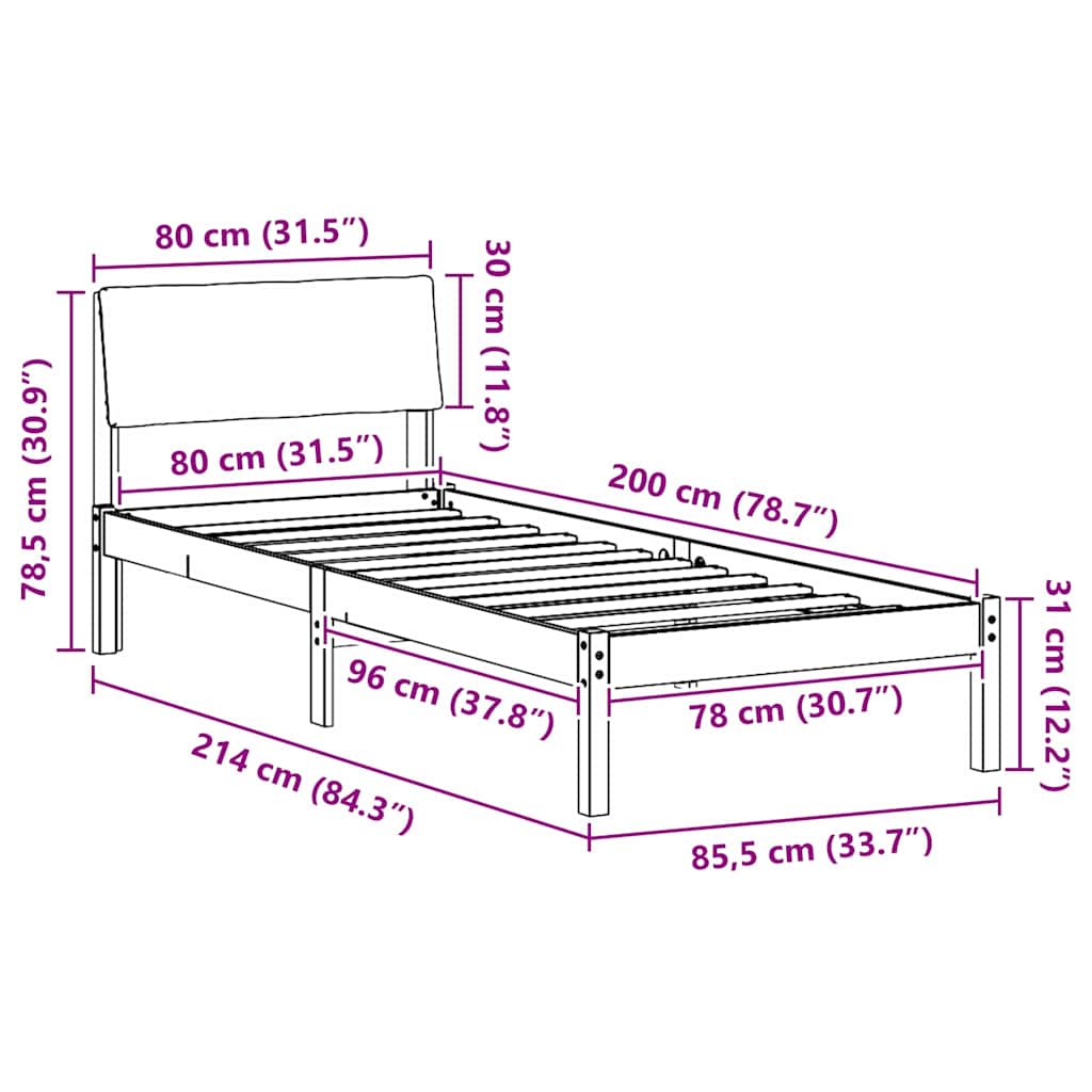 Sengestel Hvid og lys grå 80 x 200 cm Massivt fyrretræ