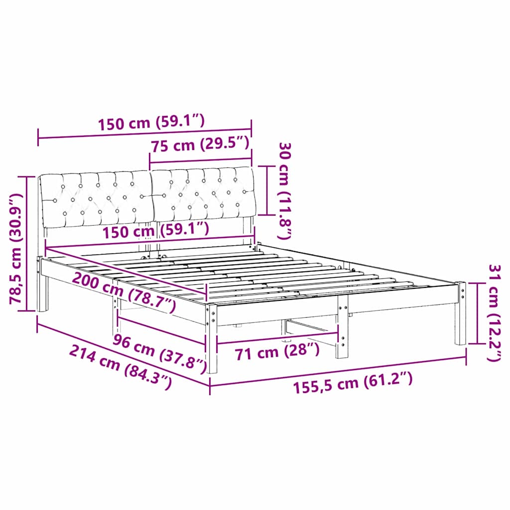 Sengestel Brun og taupe 150 x 200 cm Massivt fyrretræ