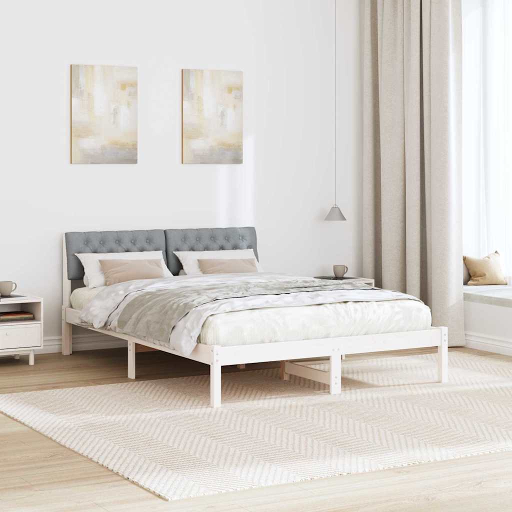 Sengestel Hvid og lys grå 150 x 200 cm Massivt fyrretræ