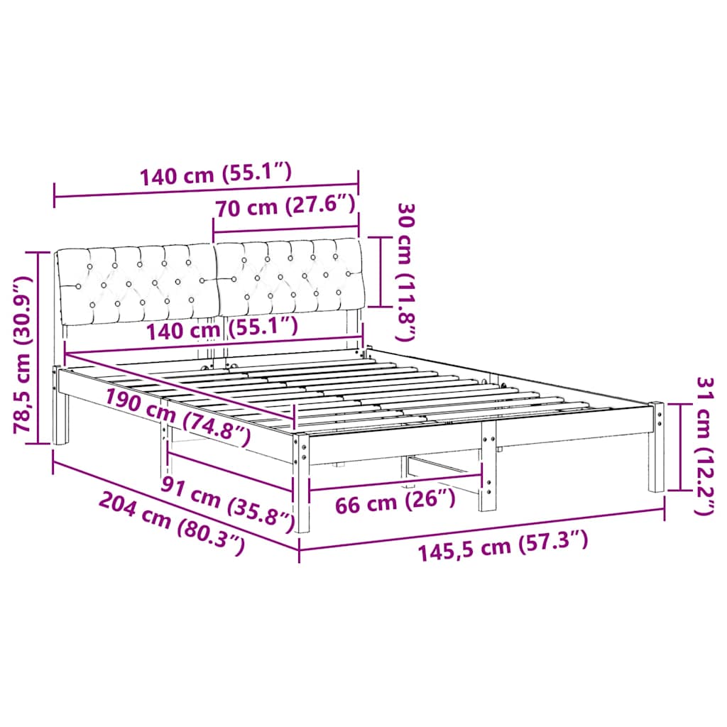 Sengestel brun og mørkegrå 140 x 190 cm Massivt fyrretræ