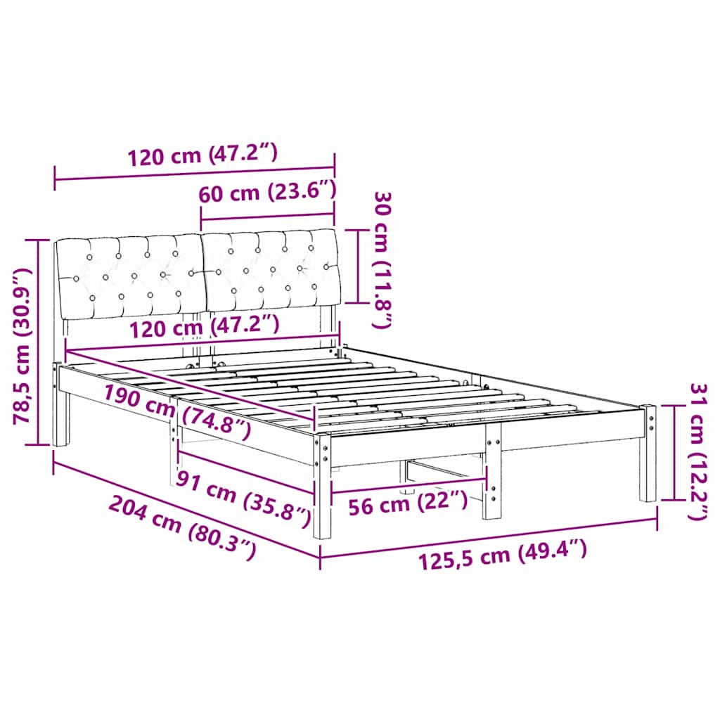 Sengestel Brun og taupe 120 x 190 cm Massivt fyrretræ