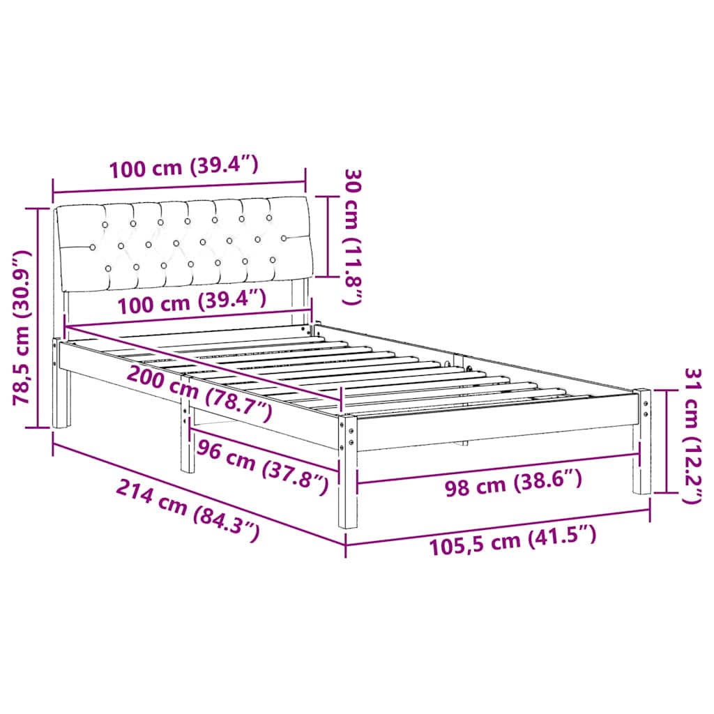 Sengestel brun og mørkegrå 100 x 200 cm Massivt fyrretræ