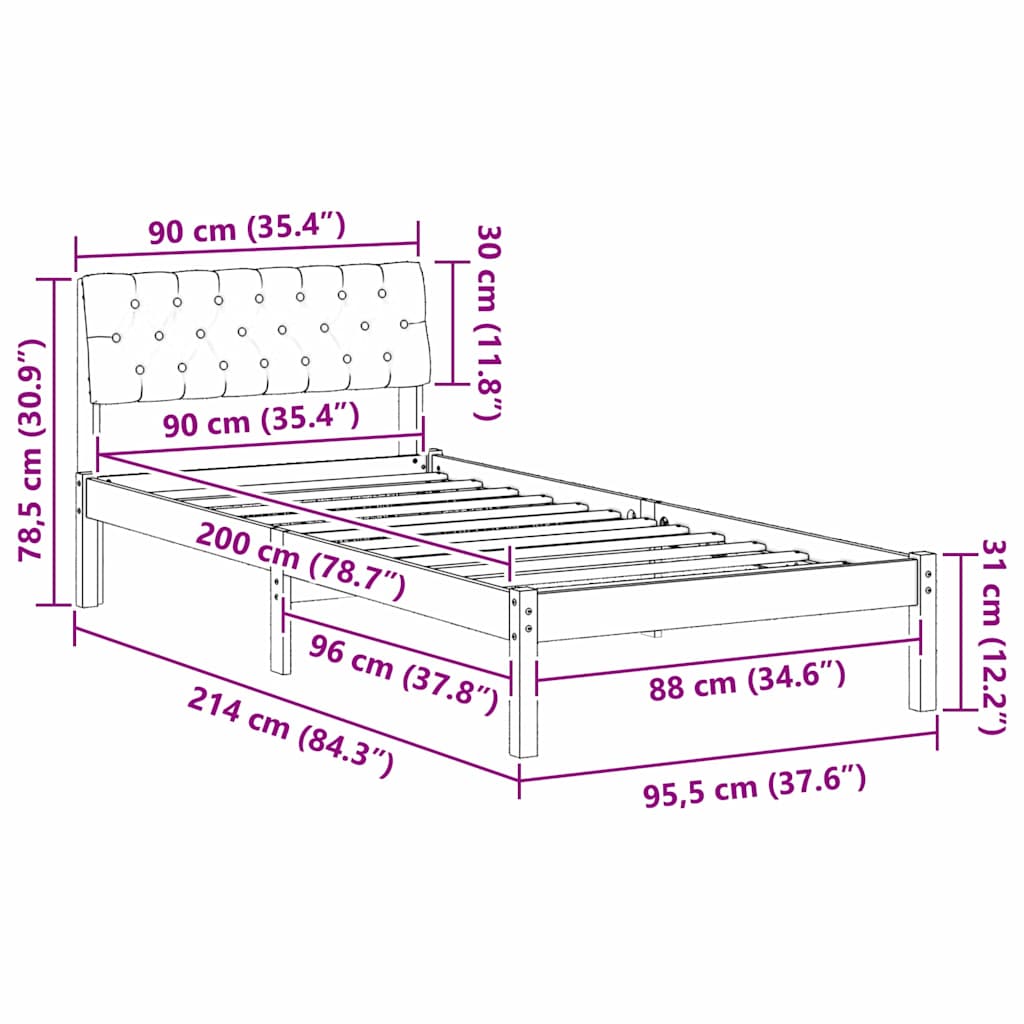 Sengestel Brun og sort 90 x 200 cm Massivt fyrretræ