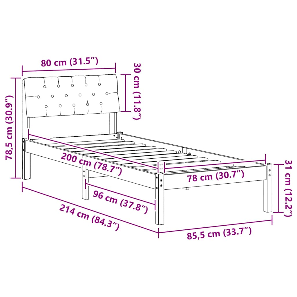 Sengestel brun og mørkegrå 80 x 200 cm Massivt fyrretræ
