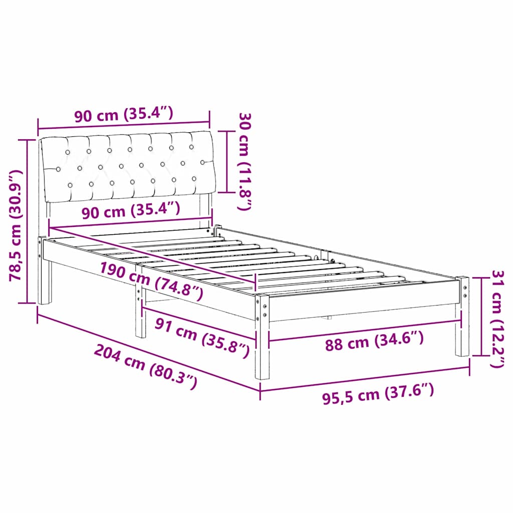 Sengestel Brun og sort 90 x 190 cm Massivt fyrretræ