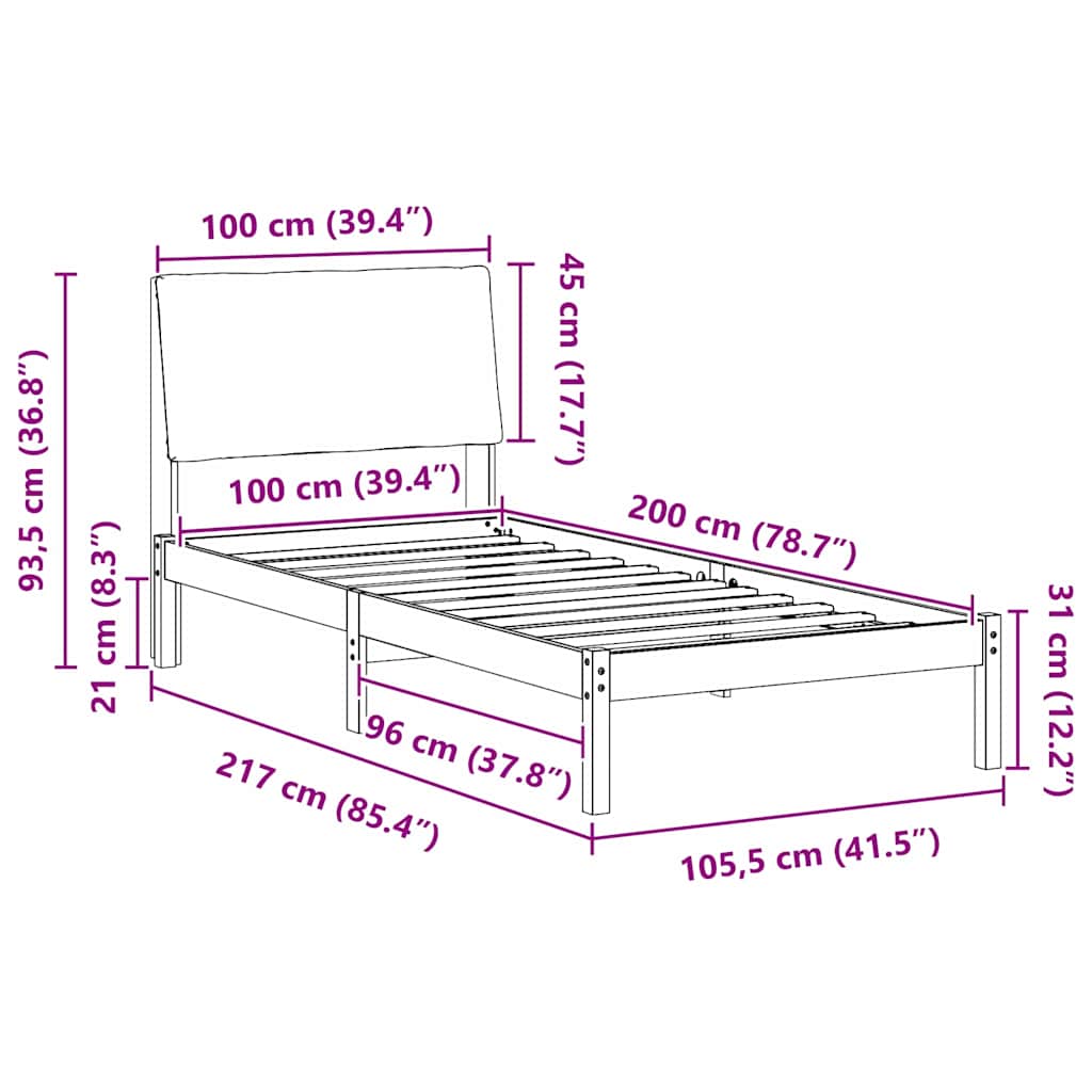 Sengestel brun og mørkegrå 100 x 200 cm Massivt fyrretræ