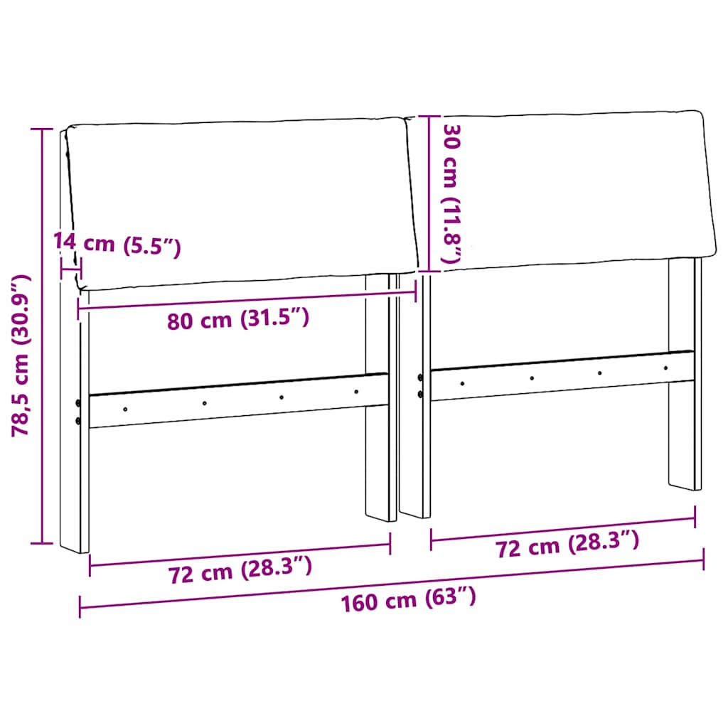 Polstret sengegavl Gråbrun 160 cm Massiv fyrretræ
