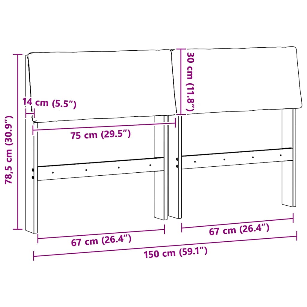 Polstret sengegavl Sort 150 cm Massiv fyrretræ