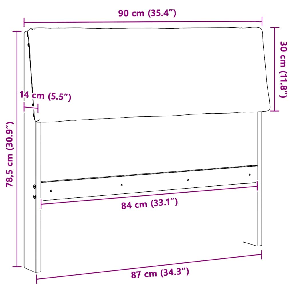 Polstret sengegavl Sort 90 cm Massiv fyrretræ