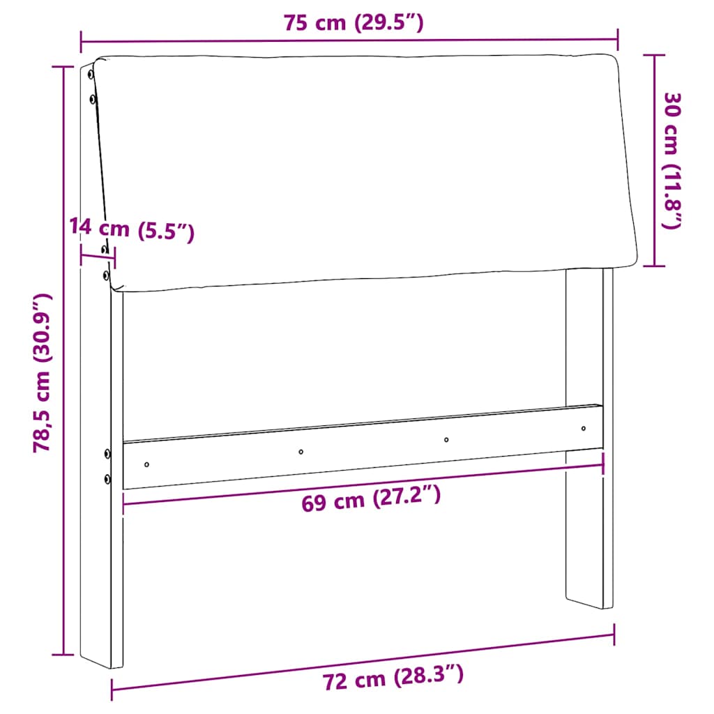 Polstret sengegavl Sort 75 cm Massiv fyrretræ