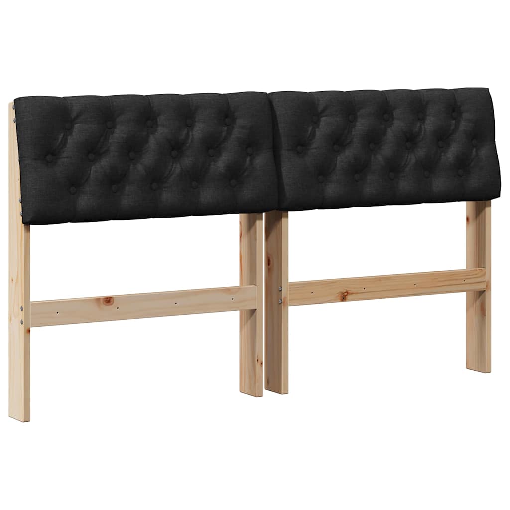 Polstret sengegavl Sort 160 cm Massiv fyrretræ