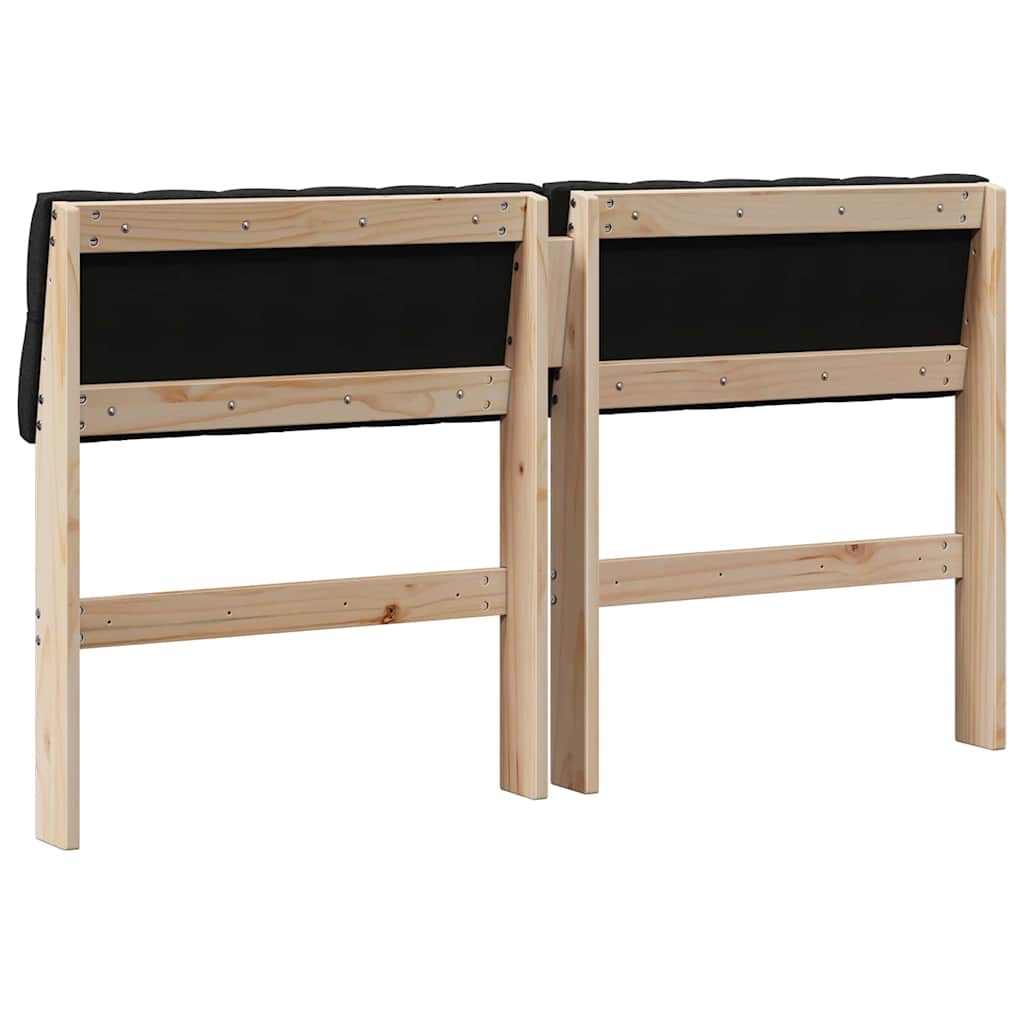 Polstret sengegavl Sort 135 cm Massiv fyrretræ