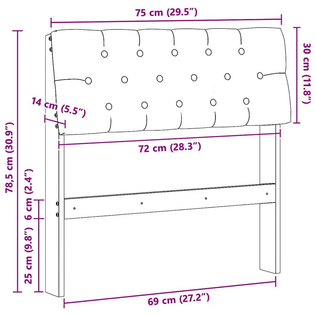 Polstret sengegavl Gråbrun 75 cm Massiv fyrretræ