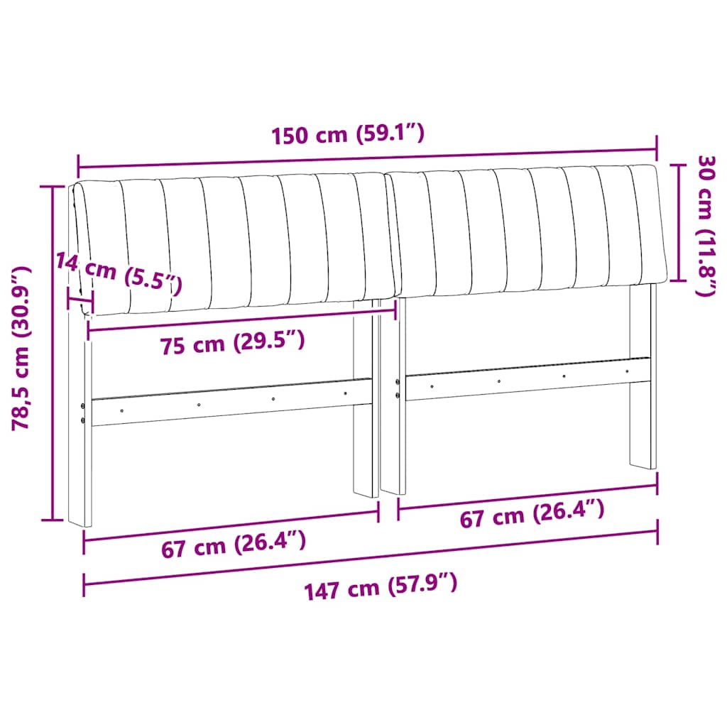 Polstret sengegavl Gråbrun 150 cm Massiv fyrretræ