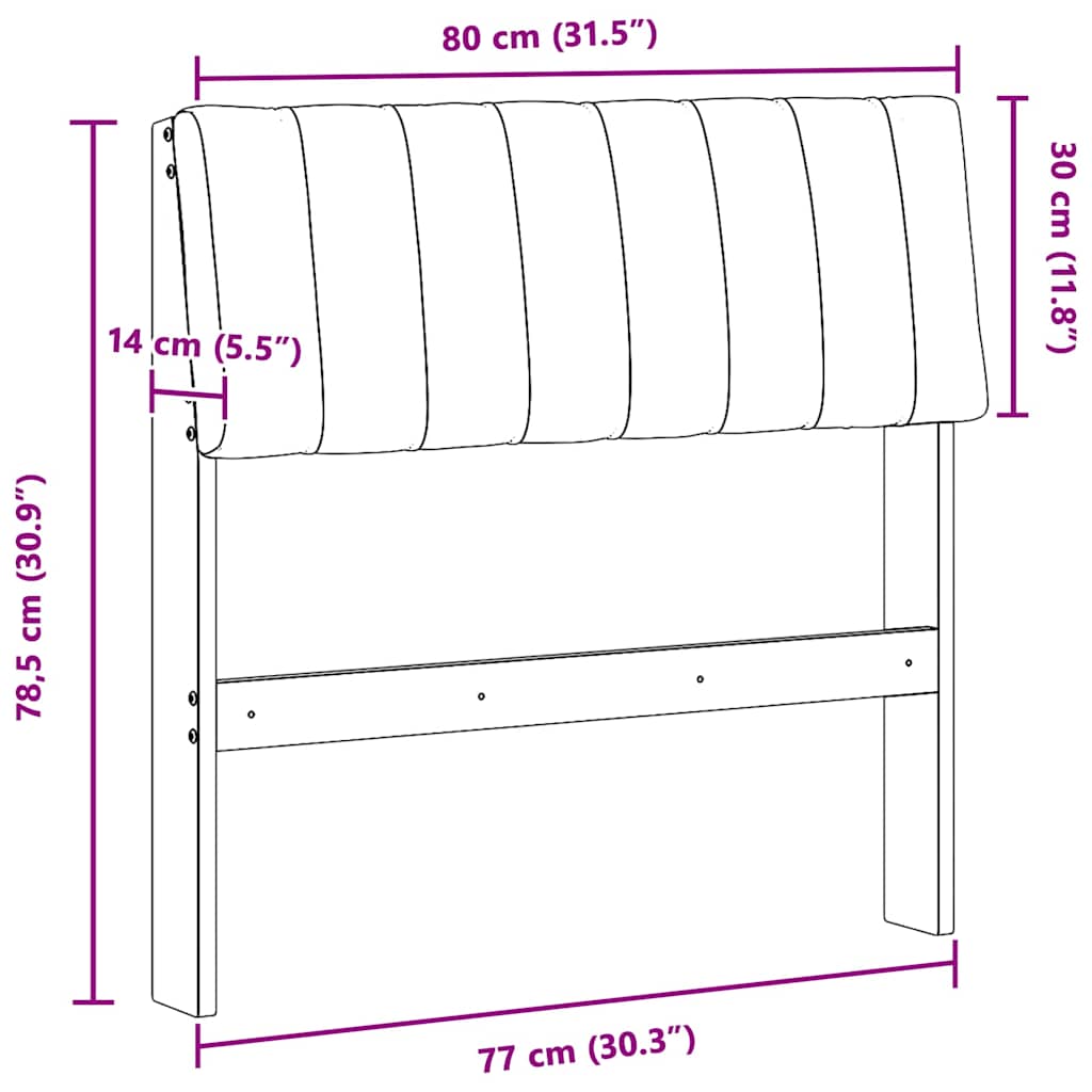 Polstret sengegavl Sort 80 cm Massiv fyrretræ