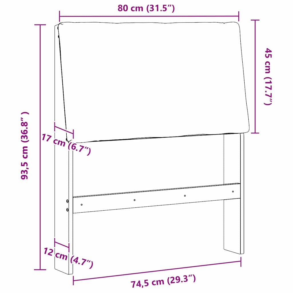 Polstret sengegavl Gråbrun 80 cm Massiv fyrretræ