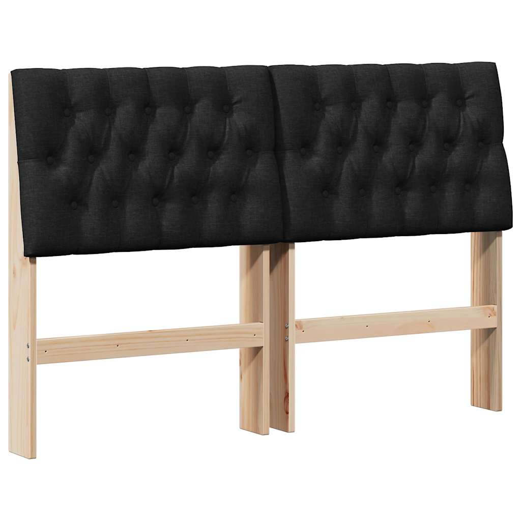 Polstret sengegavl Sort 150 cm Massiv fyrretræ