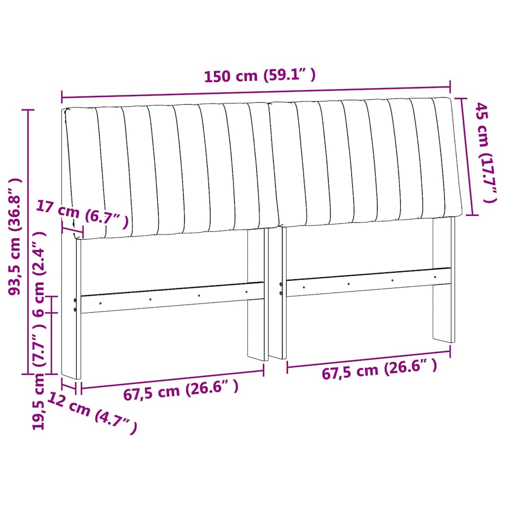 Polstret sengegavl Gråbrun 150 cm Massiv fyrretræ