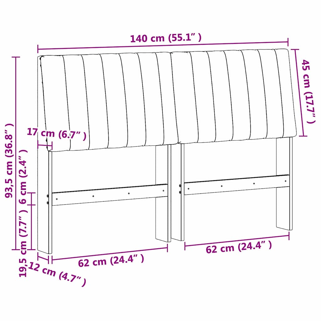 Polstret sengegavl Sort 140 cm Massiv fyrretræ