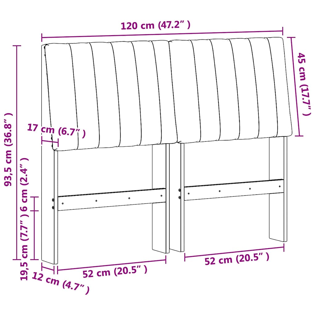 Polstret sengegavl Sort 120 cm Massiv fyrretræ