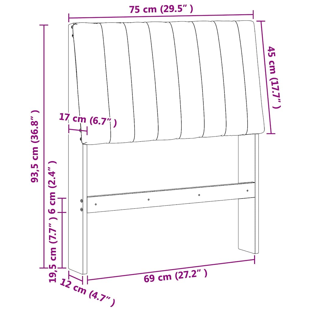 Polstret sengegavl Sort 75 cm Massiv fyrretræ