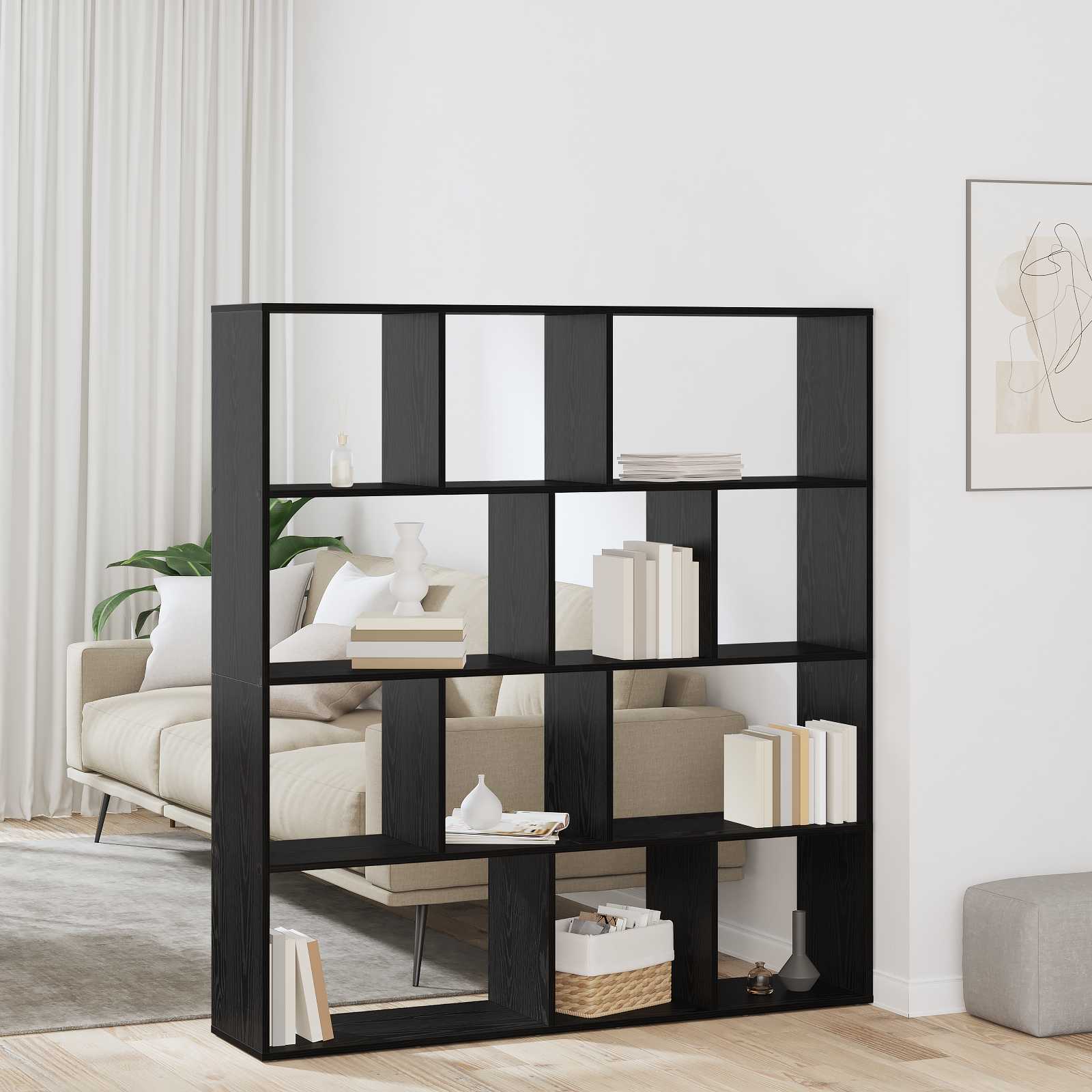 Bogskab i sort eg - reolsystem i konstrueret træ, 132 × 29 × 141,5 cm