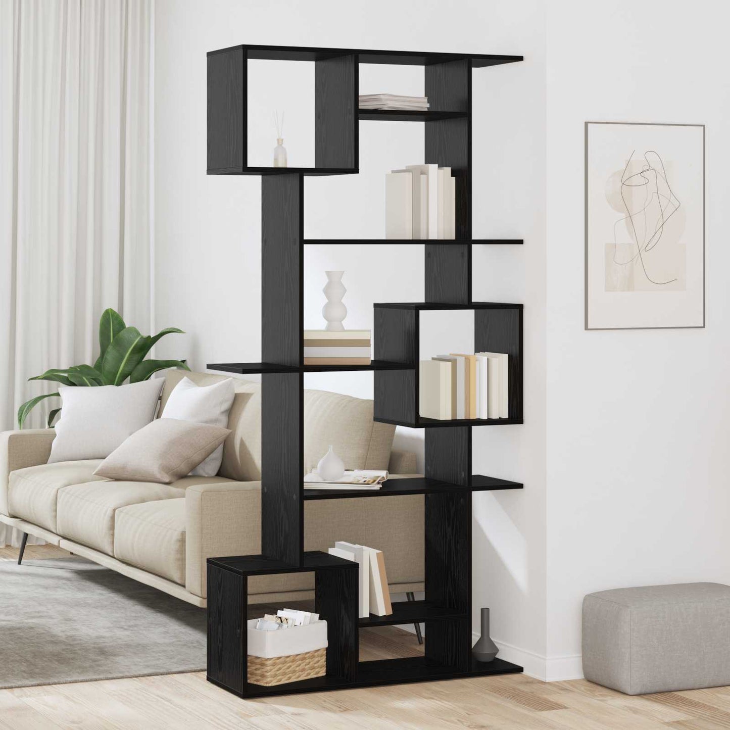 Bogskab 9 niveauer 92 x 29 x 188 cm Konstrueret træ Sort eg