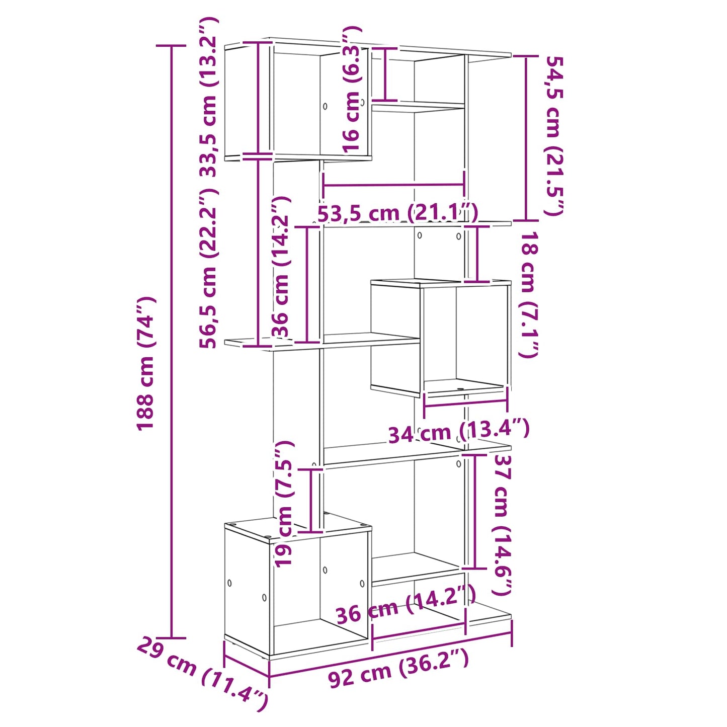 Bogskab 9 niveauer 92 x 29 x 188 cm Konstrueret træ Sort eg