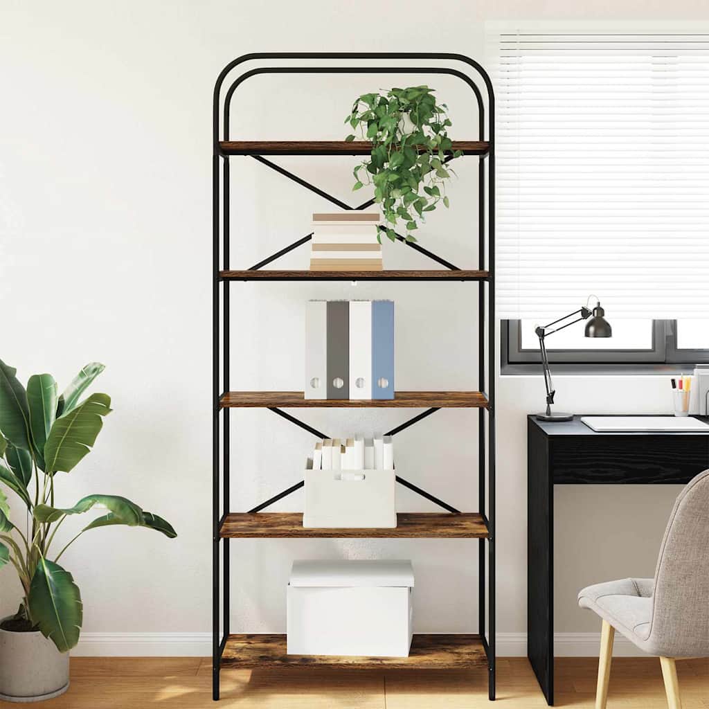 Bogreol 5 niveauer 80 x 30 x 183 cm Konstrueret træ Røget eg