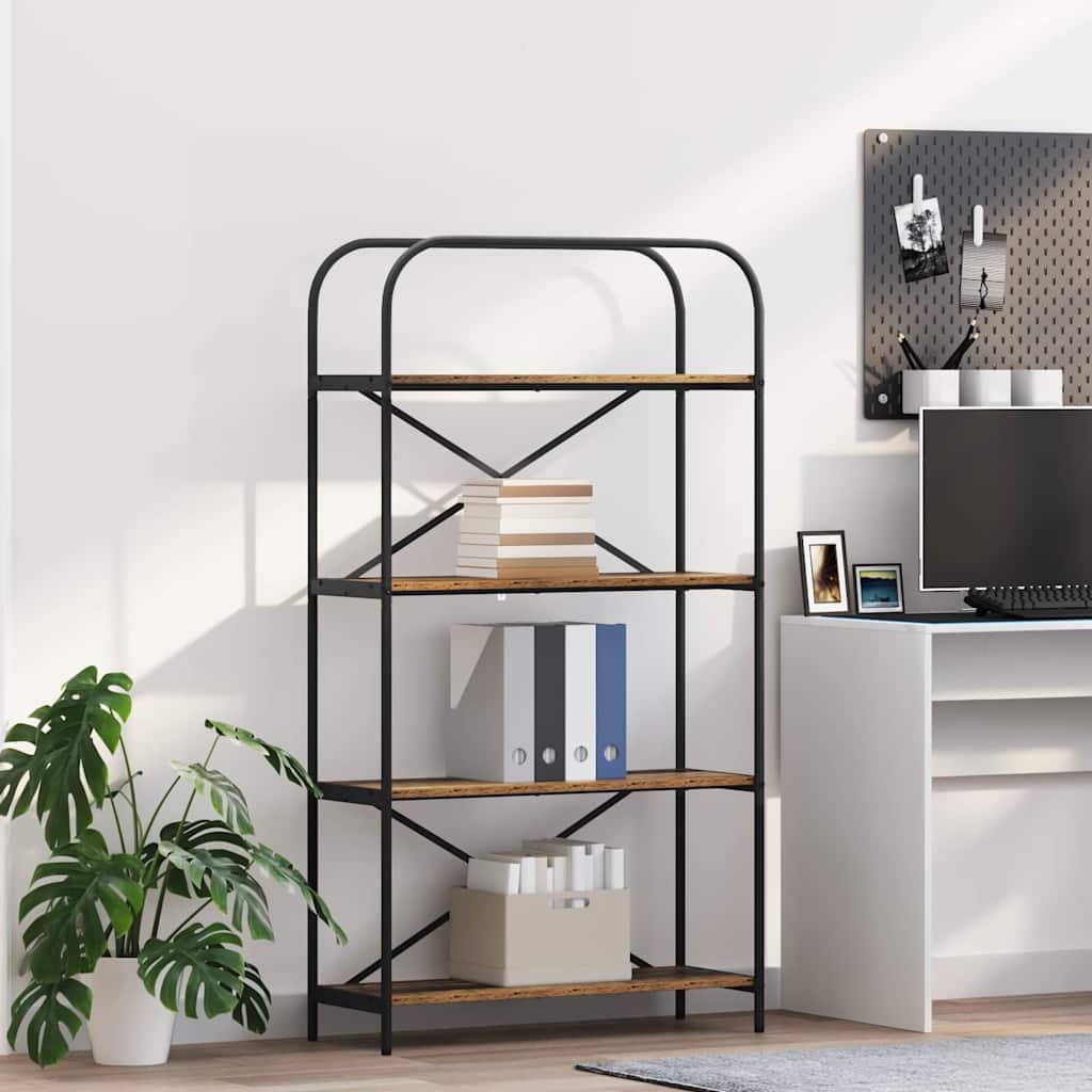 Bogreol 4 niveauer 80 x 30 x 146 cm Konstrueret træ Gammelt træ billede