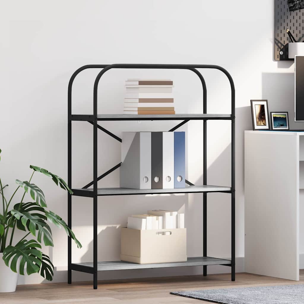 Bogreol 3 niveauer 80 x 30 x 109 cm Konstrueret træ Grå Sonoma