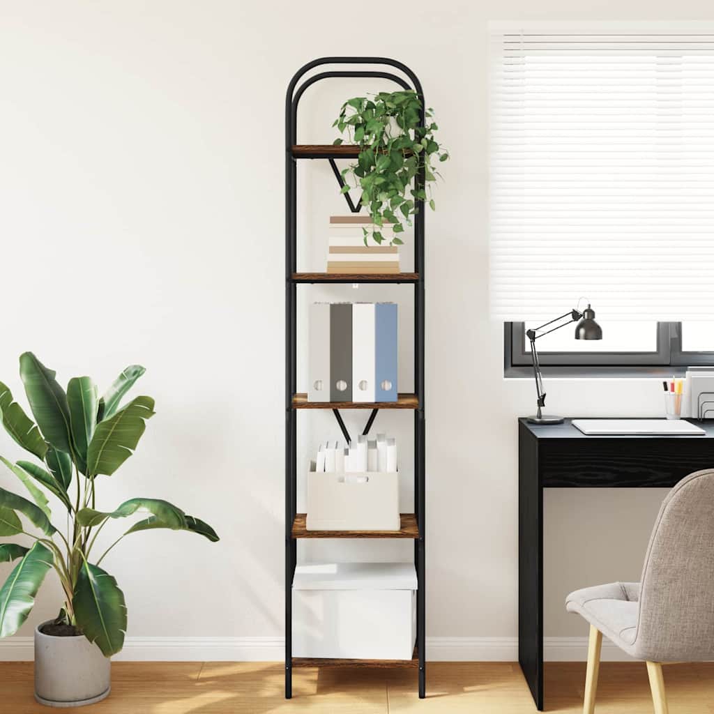 Bogreol 5 niveauer 40 x 30 x 183 cm Konstrueret træ Røget eg