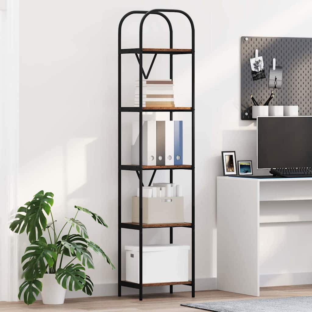 Bogreol 5 niveauer 40 x 30 x 183 cm Konstrueret træ Gammelt træ billede