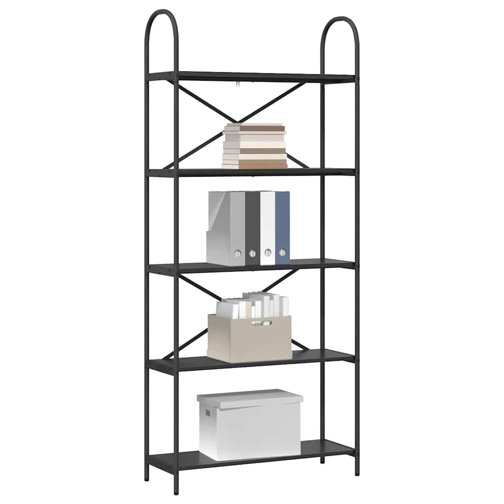 Bogreol 5 niveauer 80 x 30 x 183 cm Konstrueret træ Sort eg