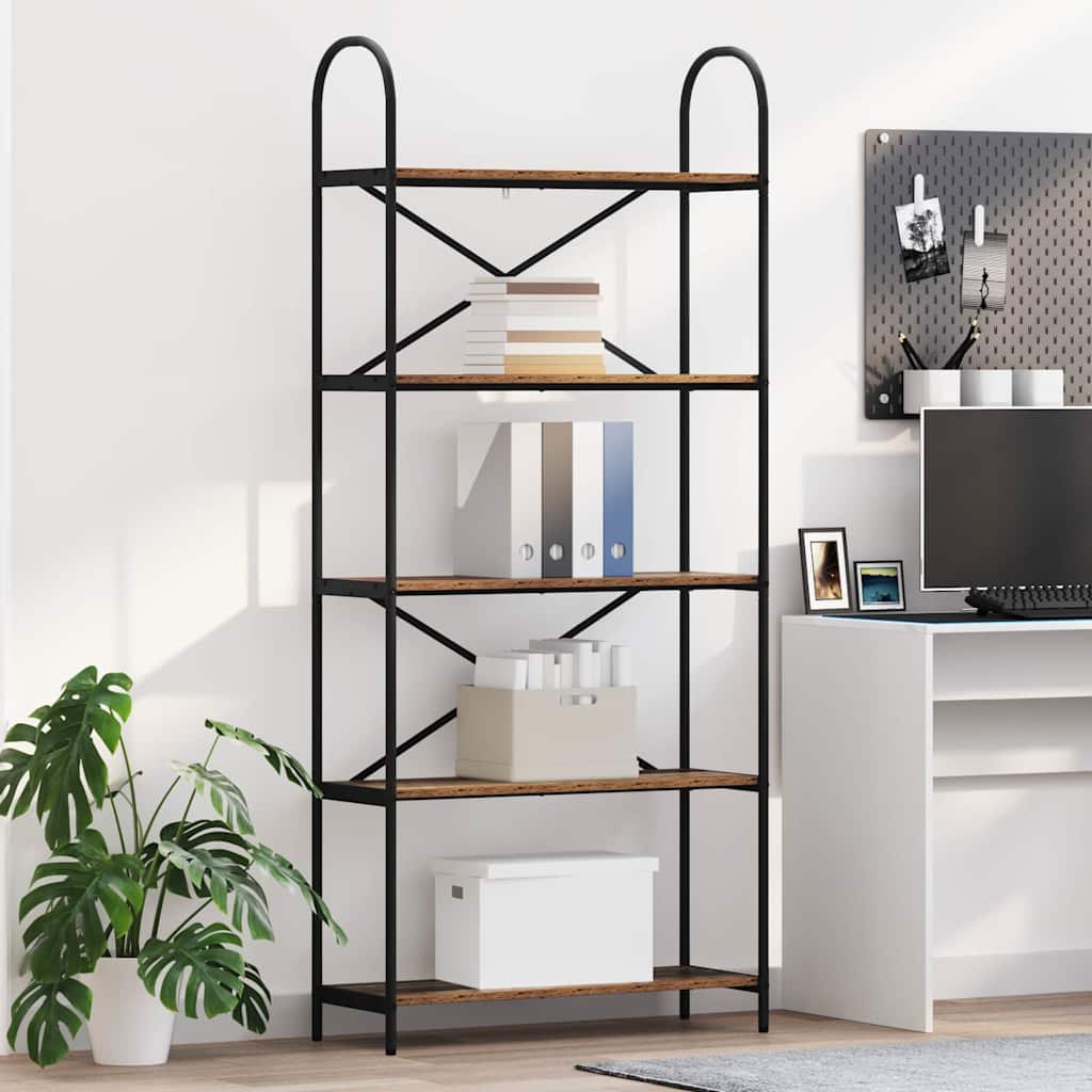 Bogreol 5 niveauer 80 x 30 x 183 cm Konstrueret træ Gammelt træ billede