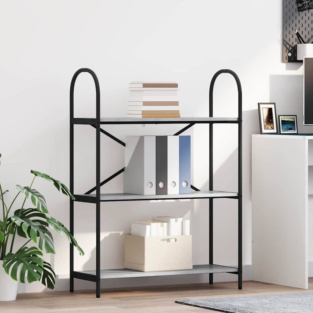 Bogreol 3 niveauer 80 x 30 x 109 cm Konstrueret træ Grå Sonoma