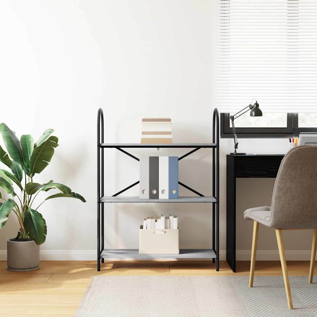 Bogreol 3 niveauer 80 x 30 x 109 cm Konstrueret træ Grå Sonoma