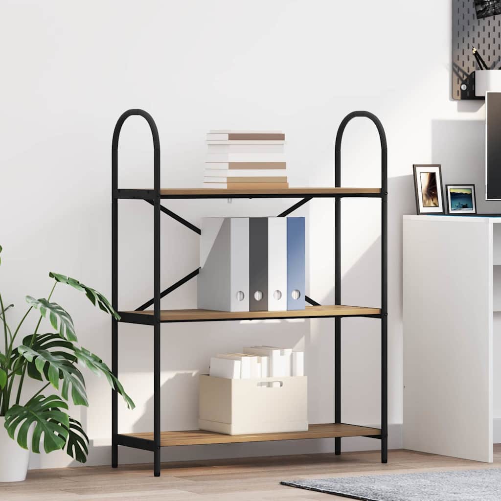 Bogreol i konstrueret træ - artisan eg, 80 × 30 × 109 cm med sort stålramme