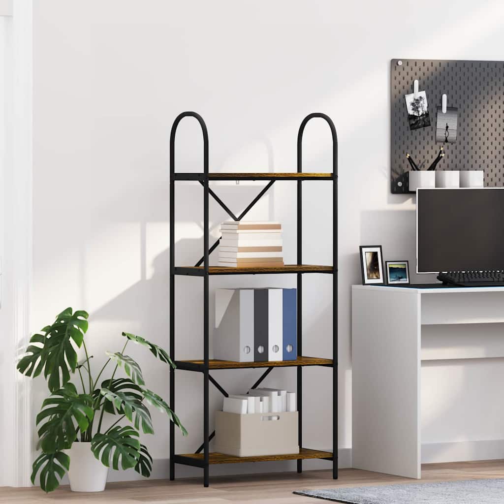 Bogreol 4 niveauer 60 x 30 x 146 cm Konstrueret træ Røget eg