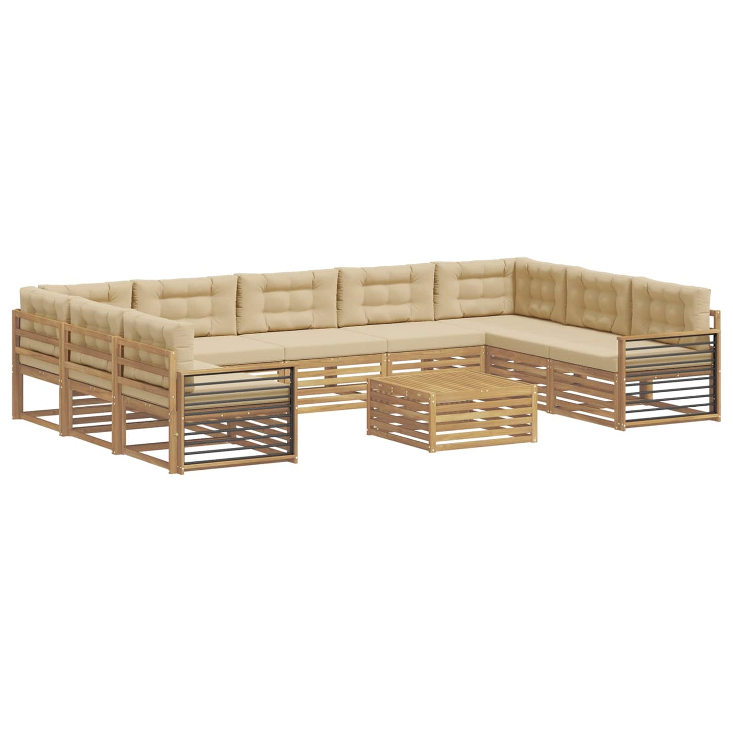Udendørs sofagruppe 10 stk. Hvid og Beige Massivt Akacietræ