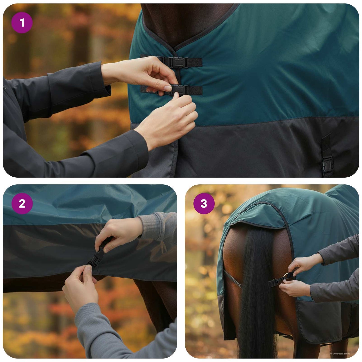 Hestetæppe Mørk Grøn og Sort 75 cm Polyester