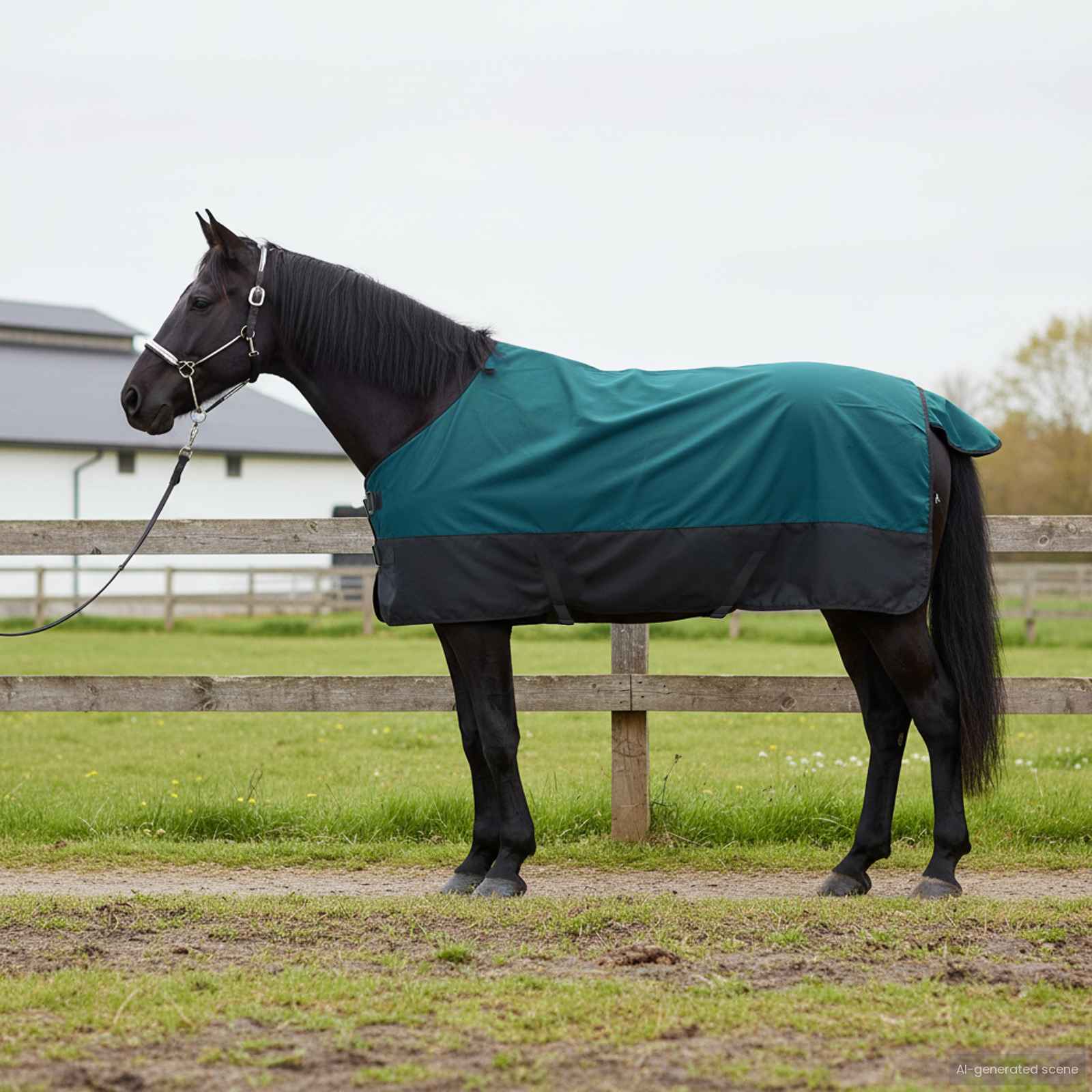 Hestetæppe Mørk Grøn og Sort 135 cm Polyester