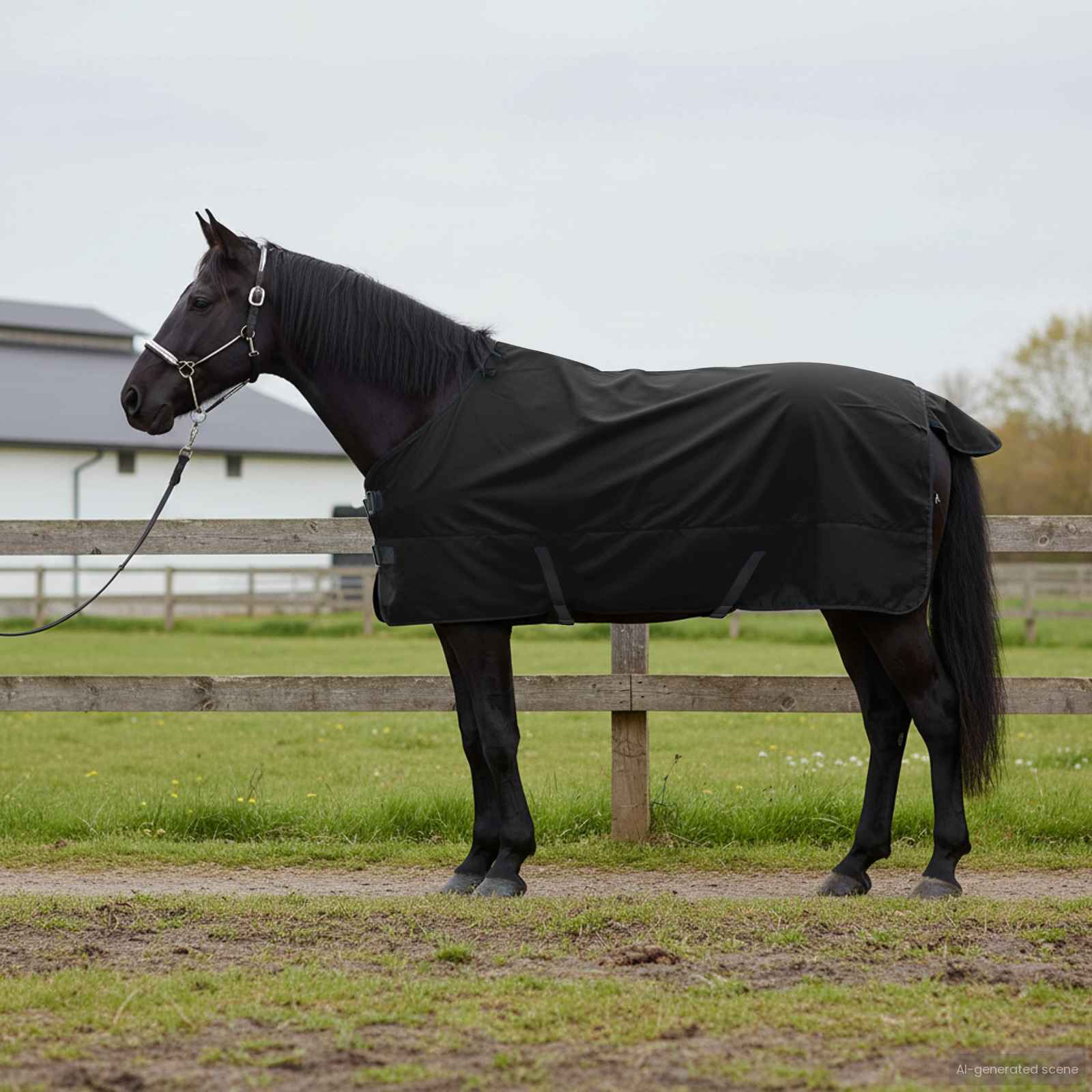 Hestetæppe Mørk Grøn og Sort 135 cm Polyester