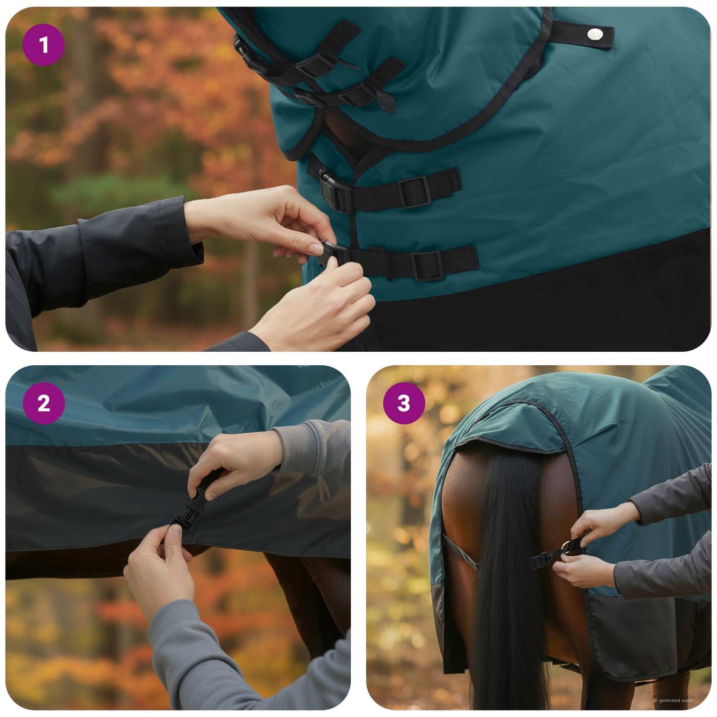 Hestetæppe Mørk Grøn og Sort 75 cm Polyester