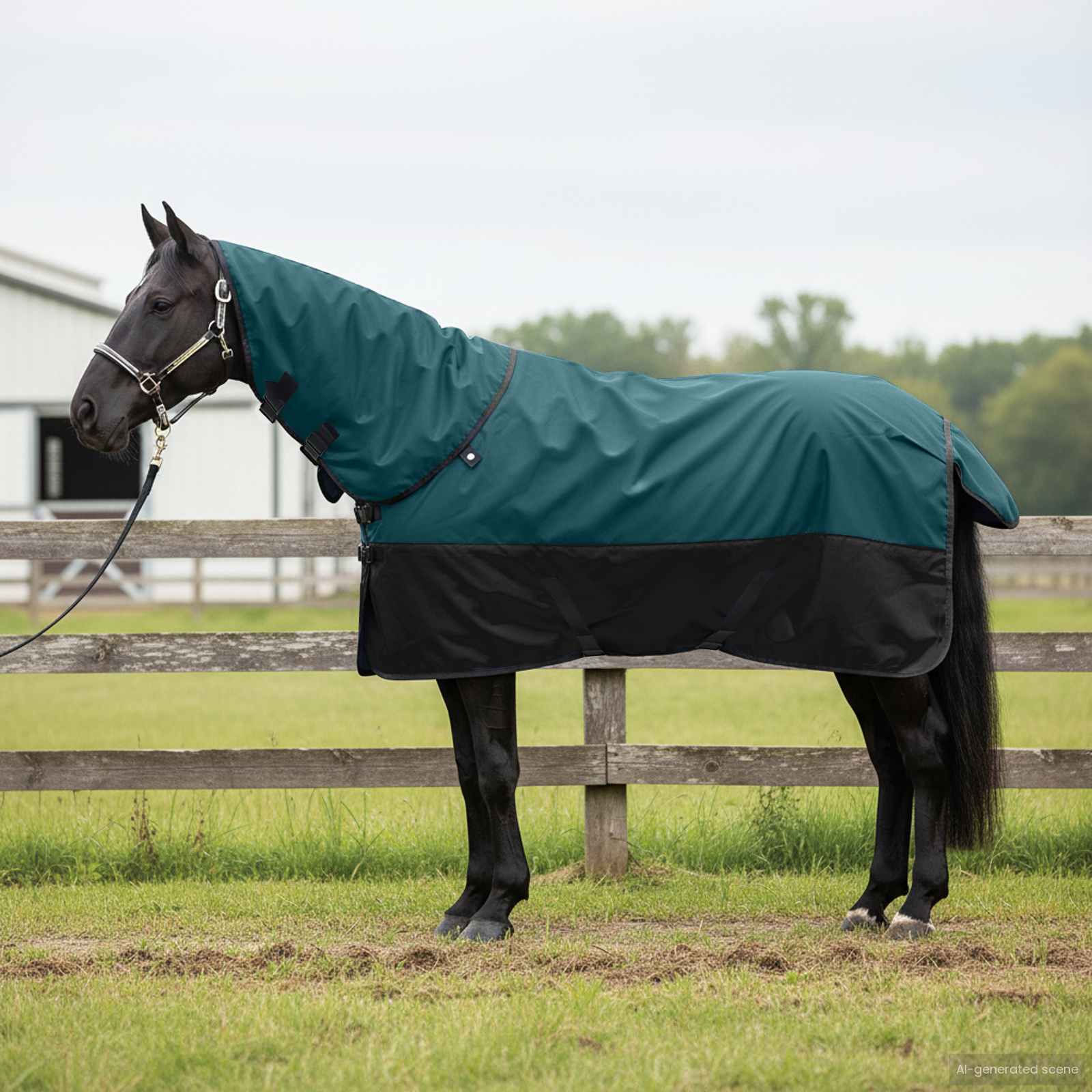 Hestetæppe Mørk Grøn og Sort 165 cm Polyester