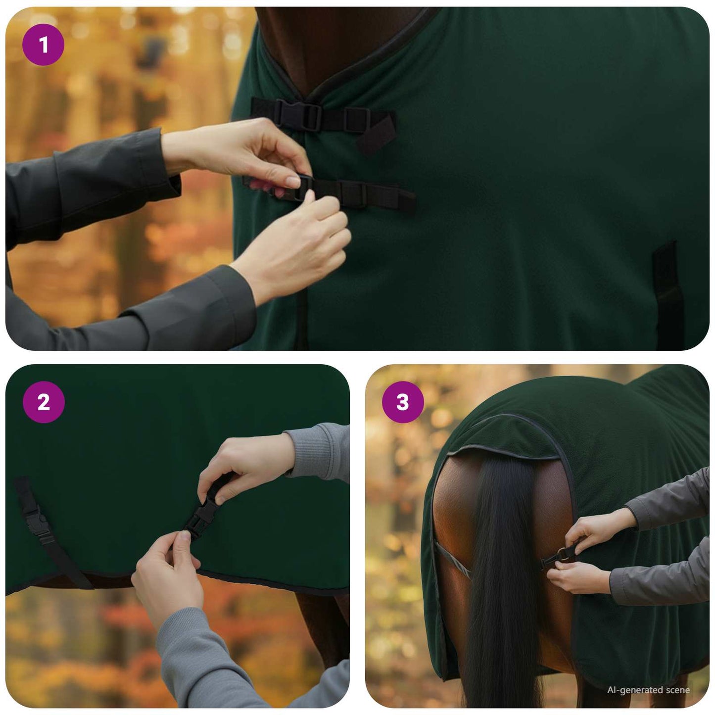 Hestetæppe Mørkegrøn 115 cm Polyester