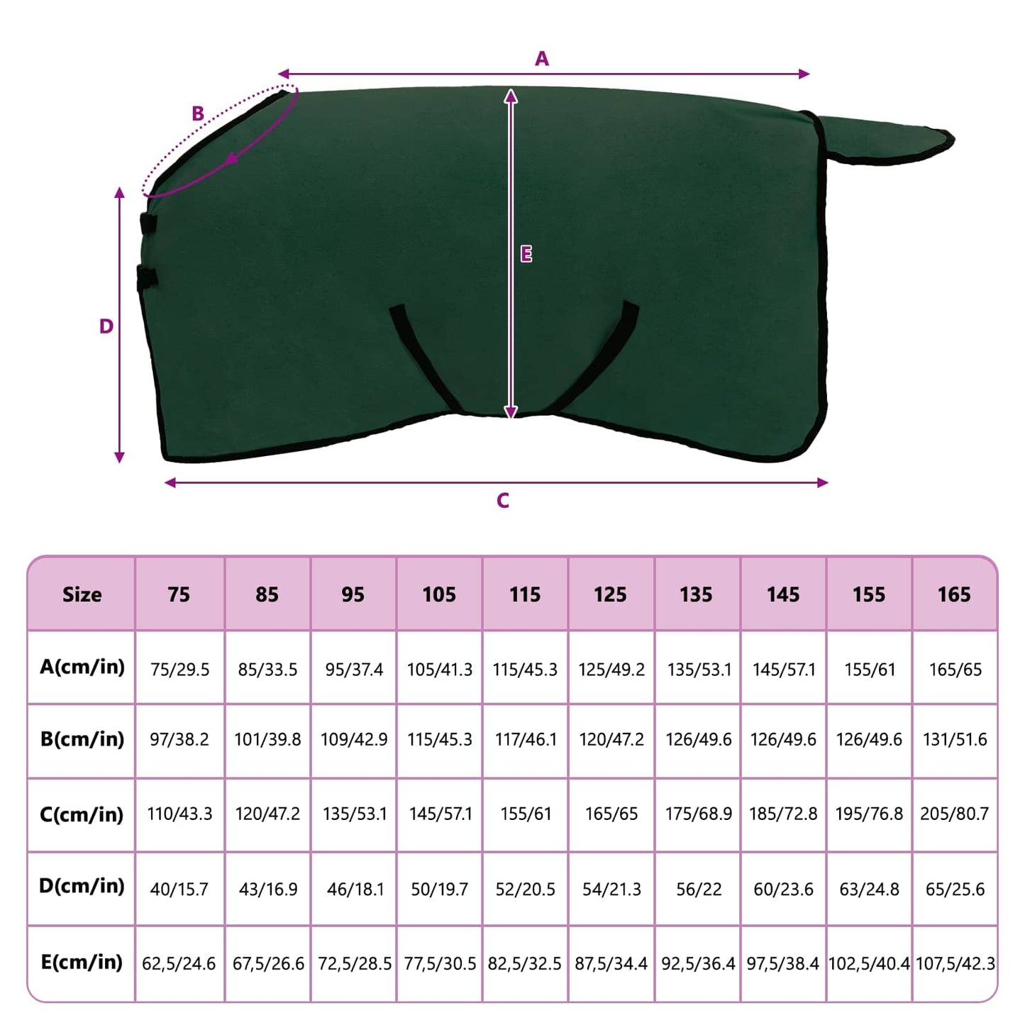 Hestetæppe Mørkegrøn 115 cm Polyester